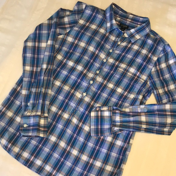 Ladies J. Crew Blue Plaid Long Sleeve Top - Picture 1 of 8